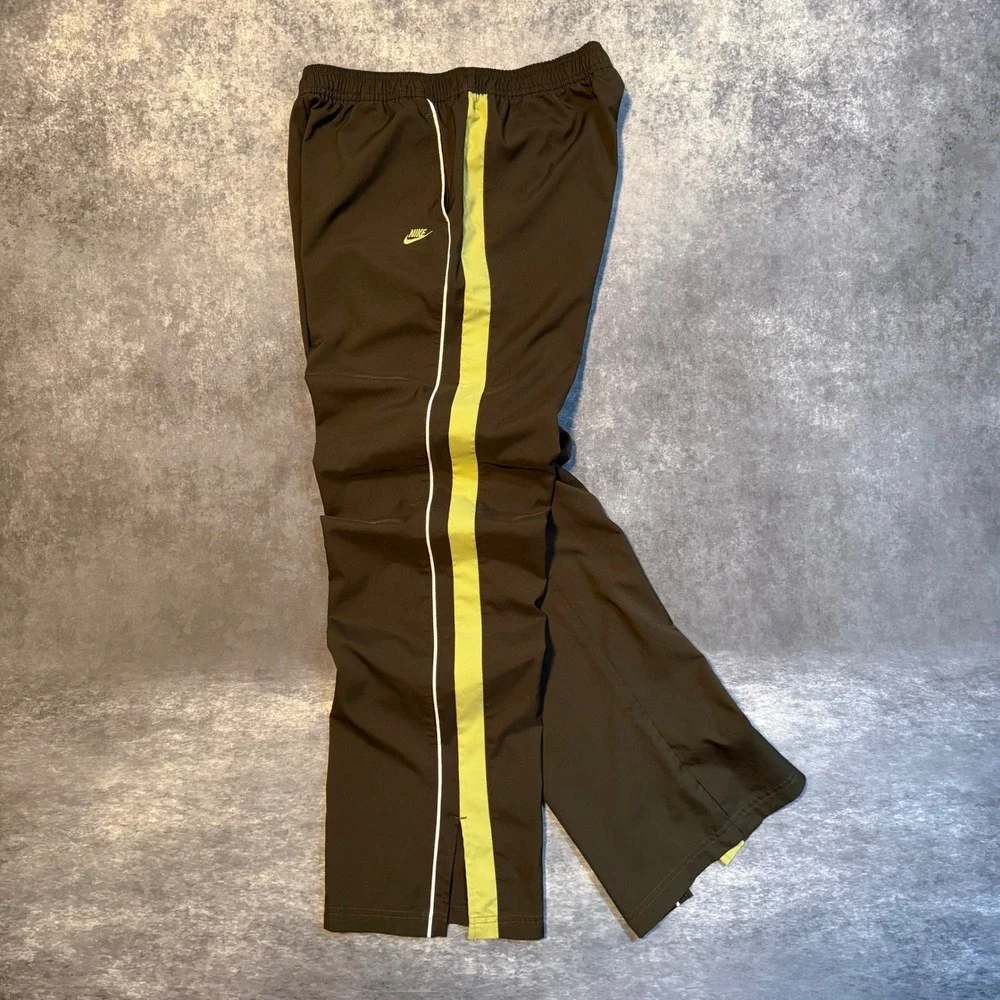 Y2K Nike Womens Baggy Track Pants Olive Green Lime Green Stripe Athletic Medium